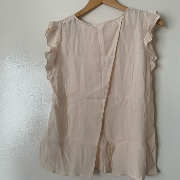 Ba&sh Fani Top wrap  Back Flutter Sleeve Crew Neck Crepe Blouse  Cream, S; M; L - Picture 7 of 12